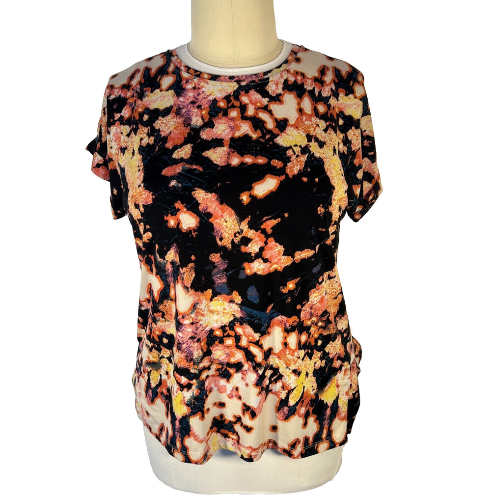 LulaRoe - Tee Shirt Women's L Tunic Abstract Lava Print Cuffed Sleeve Round Neck